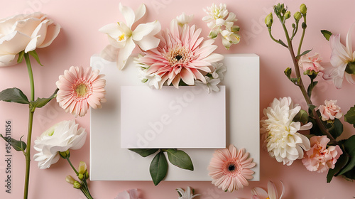 card with flowers, card with flowers, Petals and invitation card, invitation card mockup, message card, wedding invitation, spring, event invitation, gift box