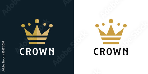 Premium style abstract gold crown logo symbol. Royal king icon. Modern luxury brand element sign. Vector illustration.