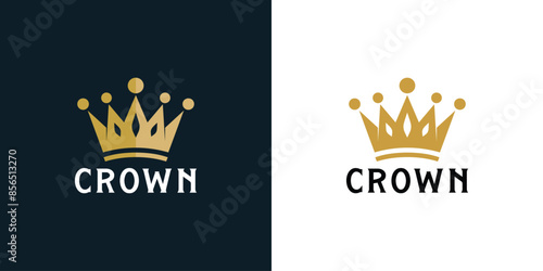 Premium style abstract gold crown logo symbol. Royal king icon. Modern luxury brand element sign. Vector illustration.