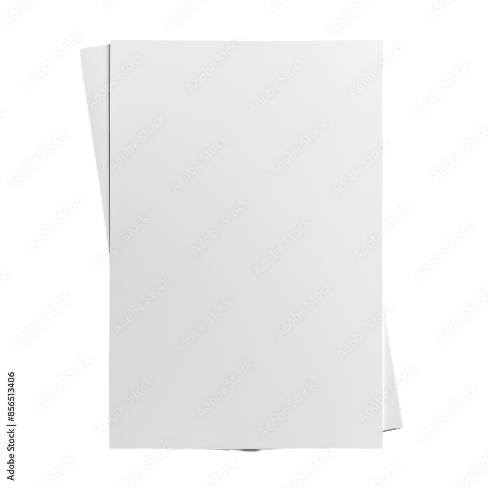 Blank white book cover with slight bend, isolated on white background. Perfect for mockups and design projects.