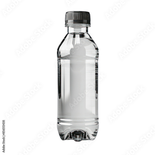 Obraz na płótnie Clear plastic water bottle with black cap, isolated on white background. w salonie