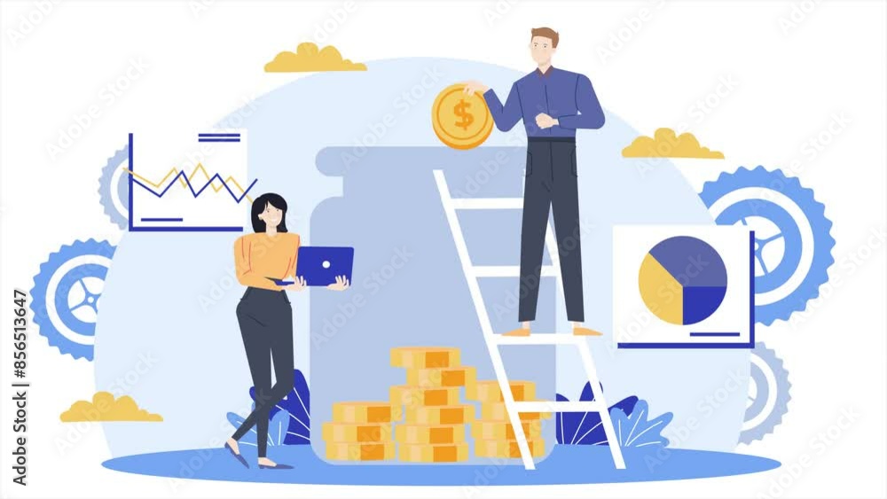 family saving and finance concept with a couple character business animated illustration video family saving and finance concept with a couple character business animated illustration video