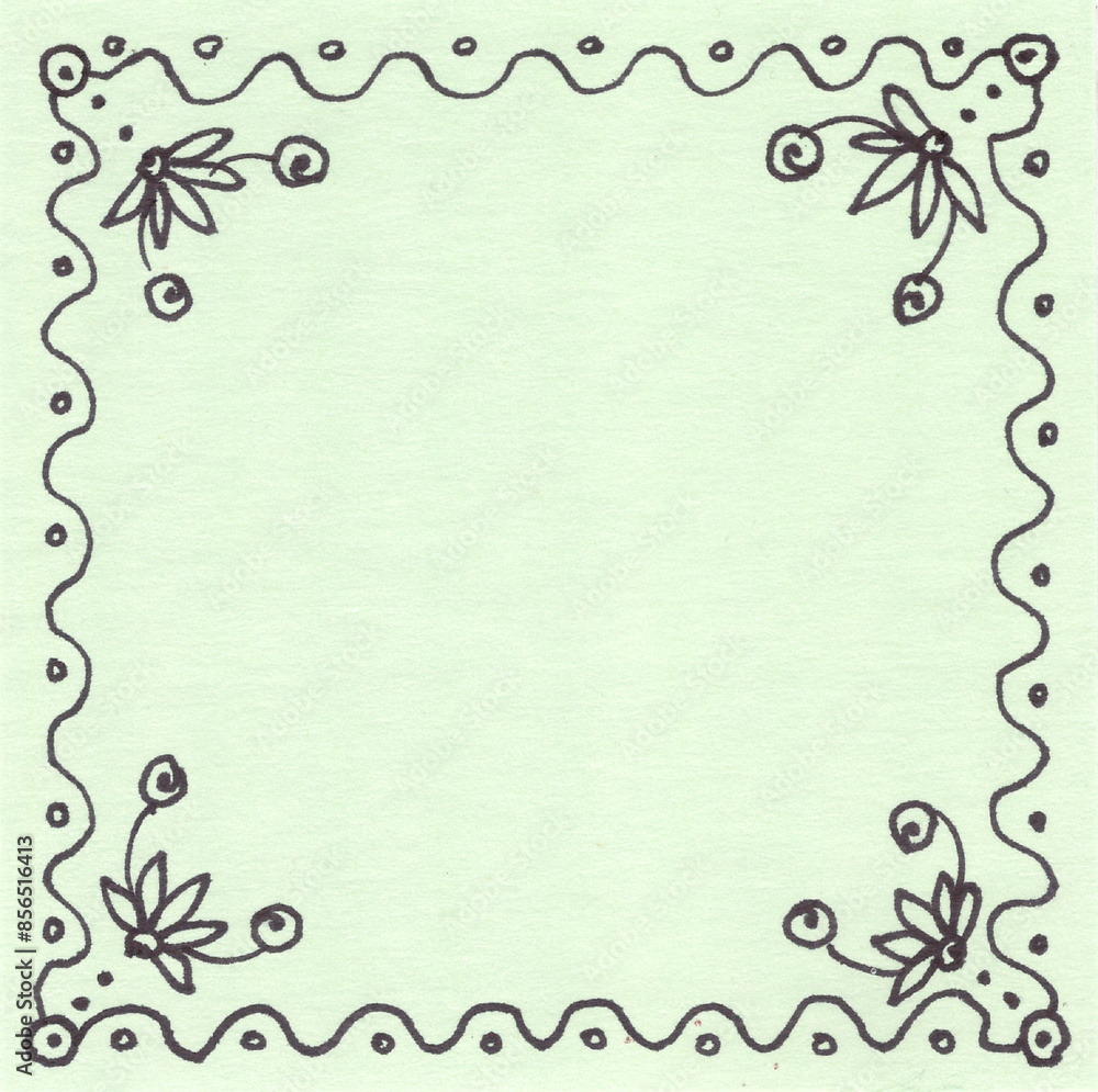 Fototapeta premium decorative frame, doodle, graphic drawing on a green background