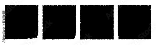 Set of black squares with rough edges. Silhouette of black cutting paper.