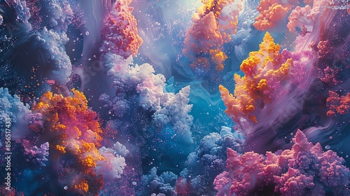 Wallpaper Mural Abstract colorful cloudscape with vibrant hues of pink, orange, blue, and white. A sense of depth and ethereal beauty. Torontodigital.ca