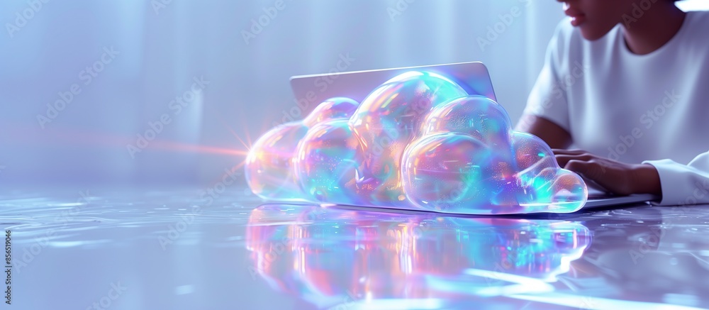 Immersed in the Clouds: A Woman Engages with a Laptop Amidst an ...