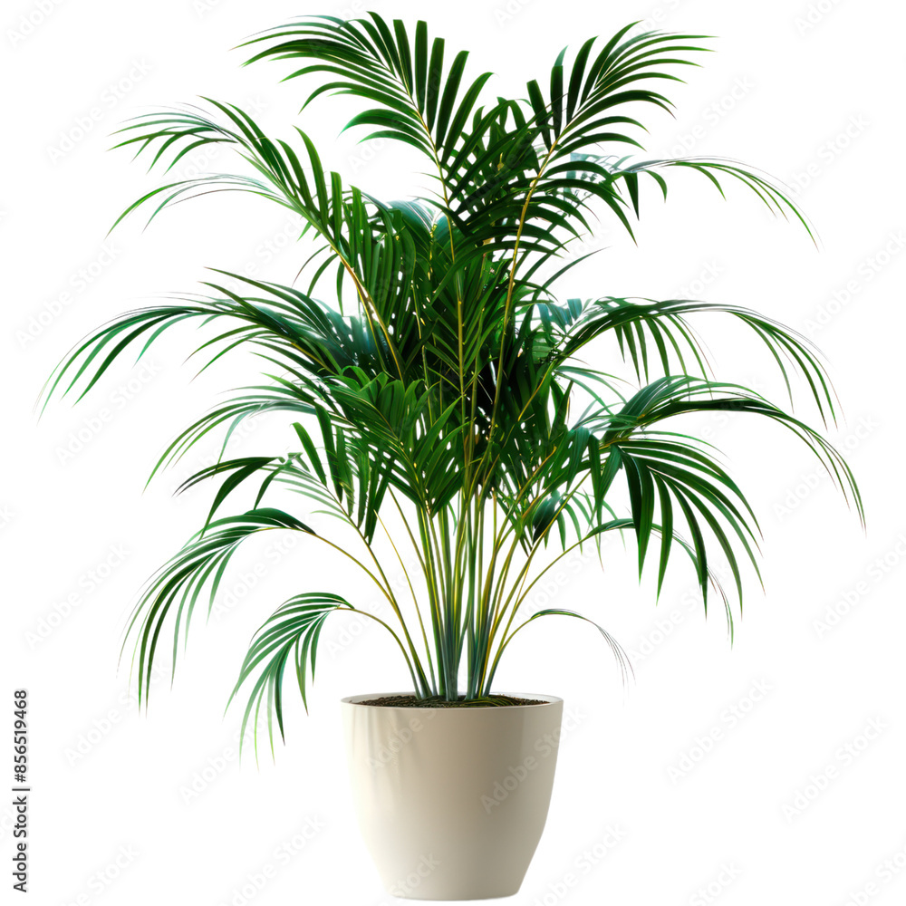A lush, green palm tree in a white pot, isolated on a white background. Perfect for adding a touch of tropical flair to any design. A lush, green palm tree in a white pot, isolated on a white background. Perfect for adding a touch of tropical flair to any design.