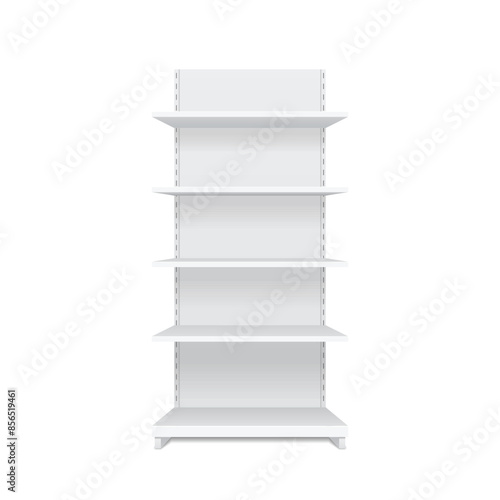 3d empty showcase display with retail shelves. Mock up. Vector