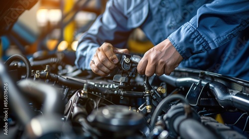 Horizontal image of a maintenance mechanical engineer at work. copy space for text. © Naknakhone