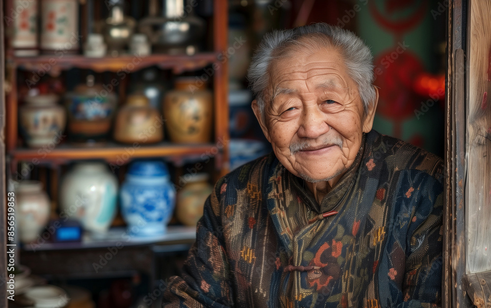 portrait of an old Chinese man in a shop portrait of an old Chinese man in a shop