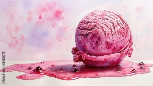 Melted pink ice cream on a white background generated with AI