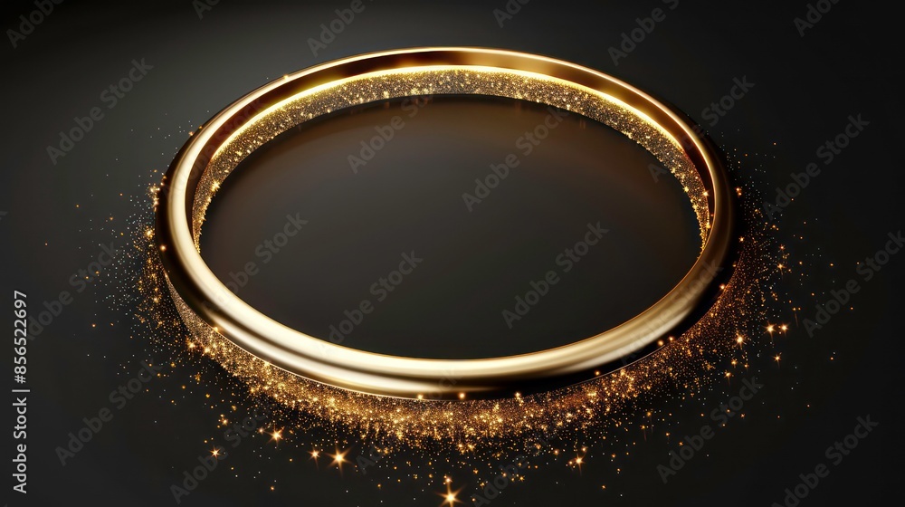 3d sparkling golden metal circle with shiny glitters isolated on black background. Generative AI 3d sparkling golden metal circle with shiny glitters isolated on black background. Generative AI
