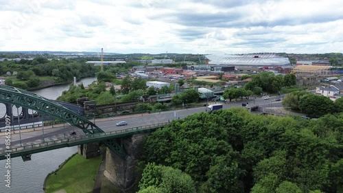 Aerial drone of Stadium of Light and Wearmouth Bridge. City of Sunderland, UK photo