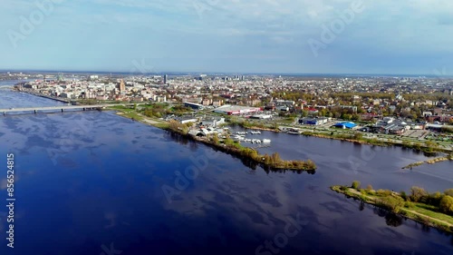 Laivu Centra Restaurant And Yacht Boat Rentals In Riga, Latvia. Aerial Shot photo