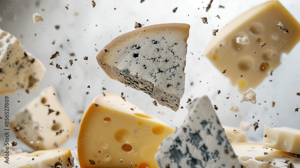 Food Safety Concerns: Moldy Cheese with Visible Discoloration - White Background Food Safety Concerns: Moldy Cheese with Visible Discoloration - White Background