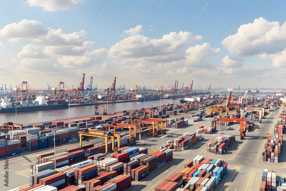 Obraz premium Container Port and Customs Duties: The Heartbeat of International Logistics