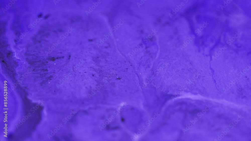 Water paint flow. Ink liquid wave. Defocused purple black color shiny dust particles acrylic dye emulsion fluid spill motion abstract art background.