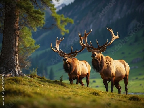 View of wild elk out in nature