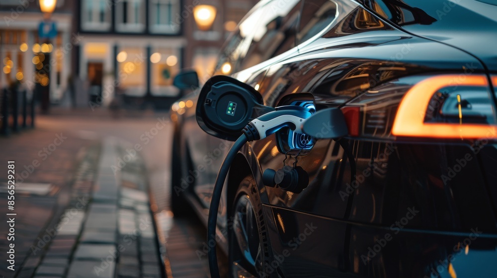Powering the Future: High-Quality Close-Up Photo of an Electric Vehicle Being Charged Powering the Future: High-Quality Close-Up Photo of an Electric Vehicle Being Charged