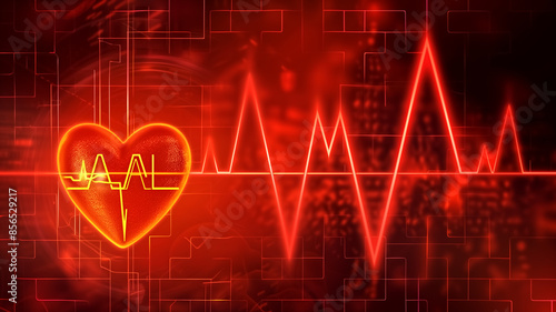 Glowing Red Heartbeat with ECG Line on Digital Background Representing Health and Medical Technology