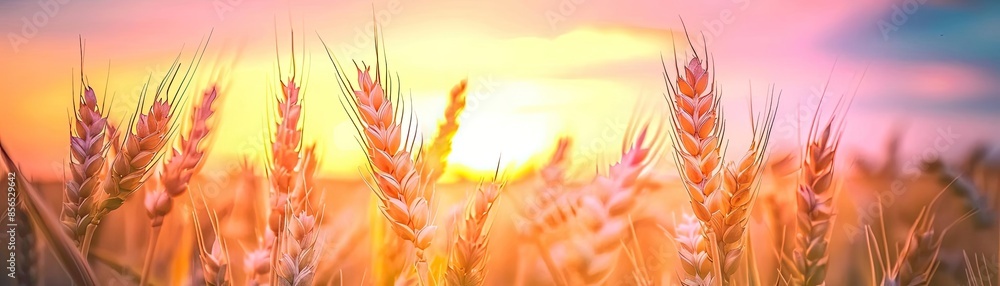Golden wheat field at sunset with vibrant colors, showcasing a serene and peaceful agricultural landscape. Golden wheat field at sunset with vibrant colors, showcasing a serene and peaceful agricultural landscape.