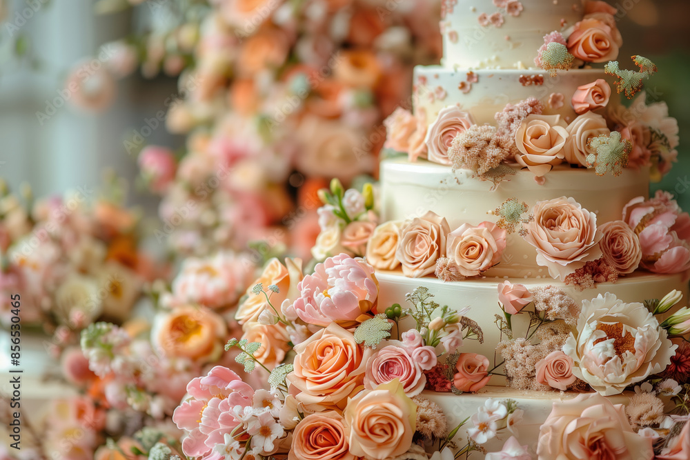 pink rose on wedding cake with copy space pink rose on wedding cake with copy space