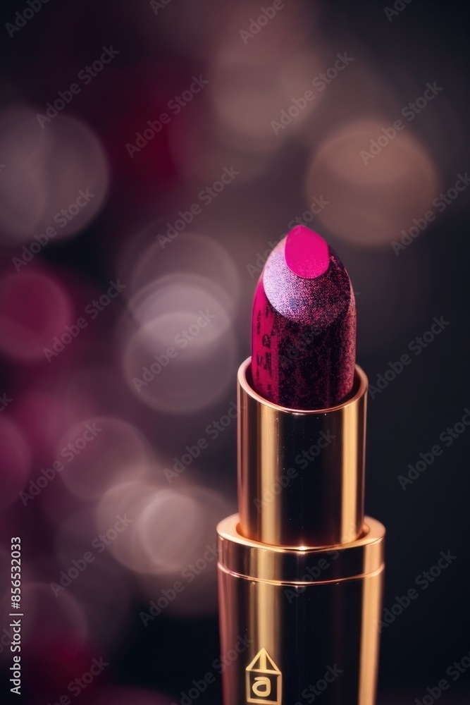 A single red lipstick on a bokeh background A single red lipstick on a bokeh background