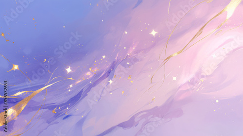 Abstract purple and pink background with gold glitter and stars for design, art, and fantasy themes