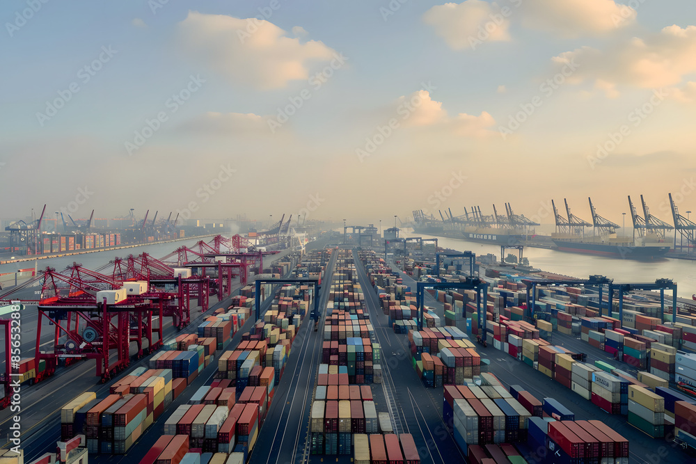 Obraz premium Container Port and Customs Duties: The Heartbeat of International Logistics