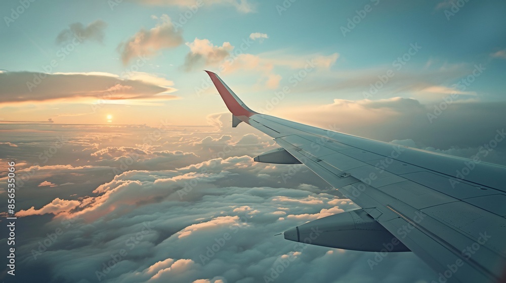 Obraz premium A close-up of an airplane's wing during flight