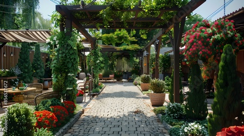 Pergolas decorated with climbing plants and cozy img