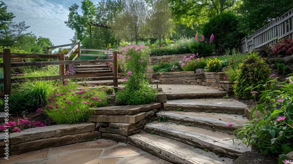 Paths and fences with concrete steps leading picture Paths and fences with concrete steps leading picture