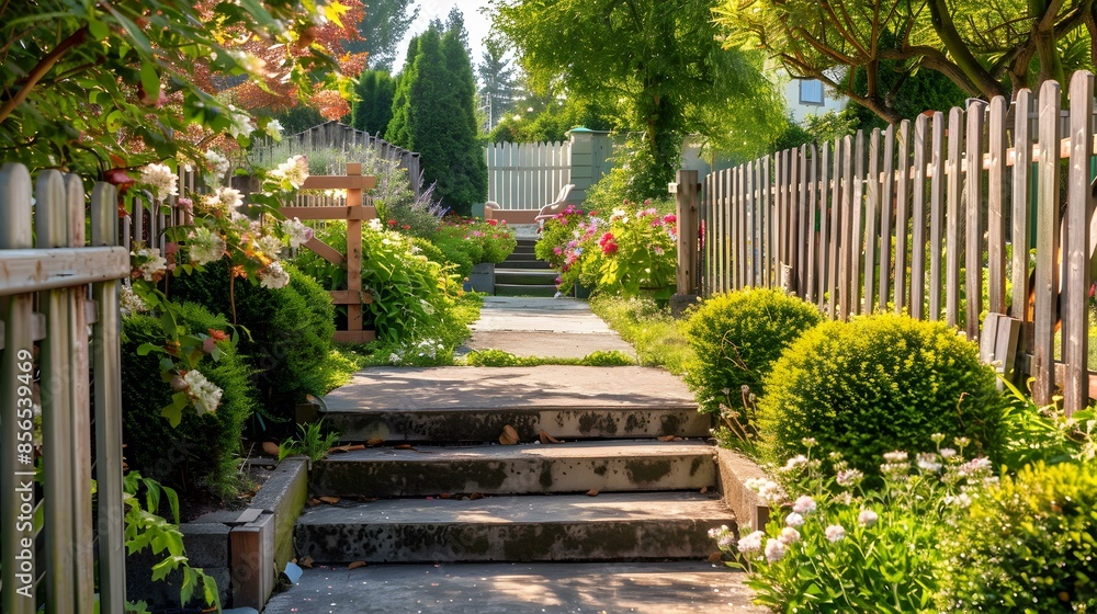 Paths and fences with concrete steps leading image Paths and fences with concrete steps leading image