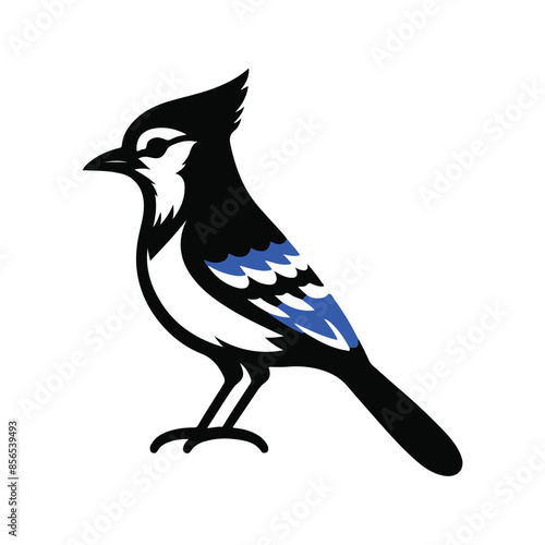 Elegant Blue Jay Illustration: Vibrant Stylized Bird with Bold Colors and Artistic Design photo