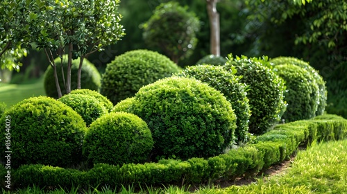 Hedges made of dense boxwood bushes shaped picture photo