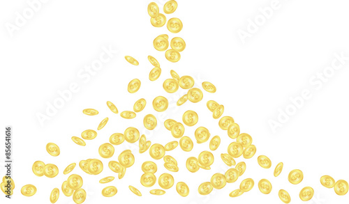 Falling Dollar, Gold coins flying, Finance and investment symbols, jackpot money, gold coins falling, coin rain