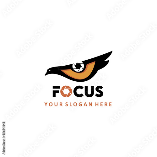 Eagle camera, focus camera, eagle eye and shutter abstract logo. Photography company identity. Photographer's portfolio. Sharp eagle eye and camera shutter logo