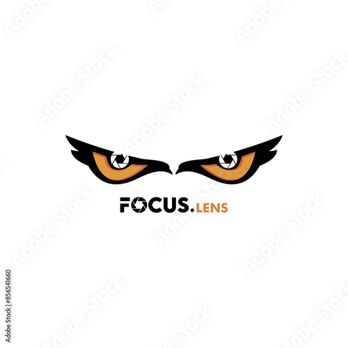 Focus lens, Eagle camera, focus camera, eagle eye and abstract logo. Photography company identity. Photographer's portfolio. Sharp eagle eye and camera logo