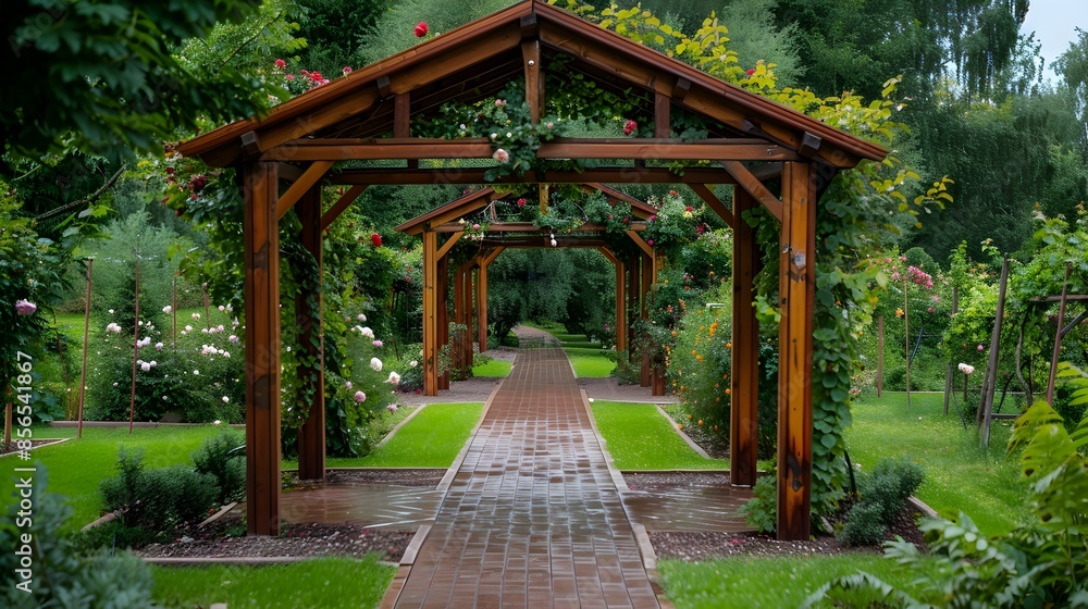 Landscape design with wooden arches and gazebos image Landscape design with wooden arches and gazebos image
