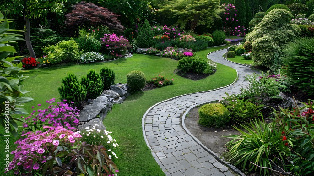 Obraz premium Landscape design with winding paths made