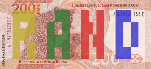 Vector reverse high polygonal pixel mosaic banknote of South Africa. Denominations of bill 200 rand. Game money of flyer. Part 2