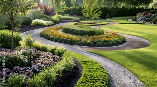 Landscape design with wavy lines of flowering img