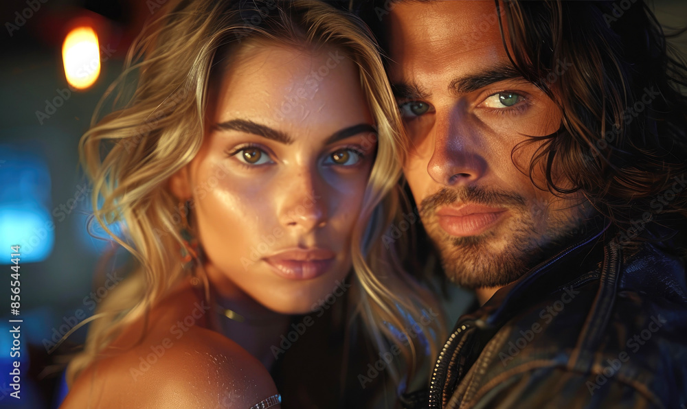 Blonde Female and Long-Haired Man Dressed in Modern Style Blonde Female and Long-Haired Man Dressed in Modern Style