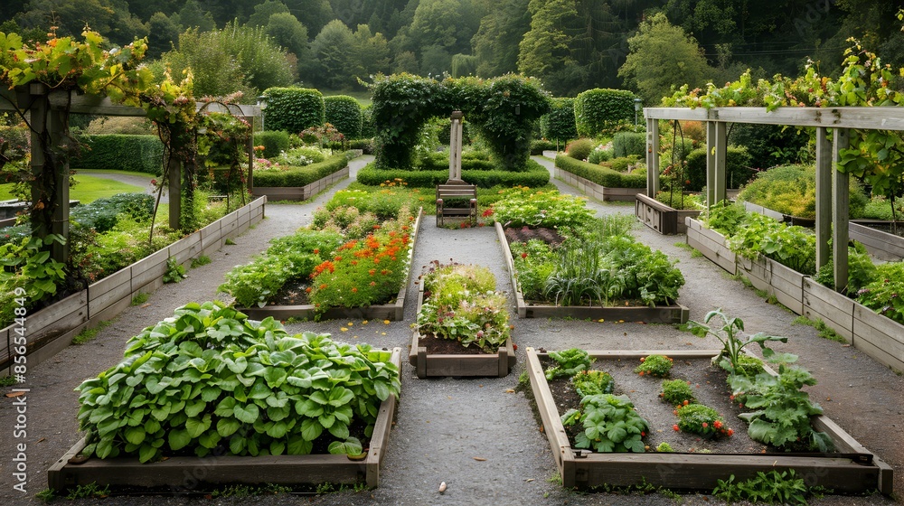 Fototapeta premium A german garden with neat beds img