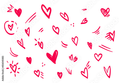 Doodle hearts on set. hand drawn style. love symbol. vector illustration