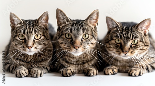 Closeup of three playful tabby cats