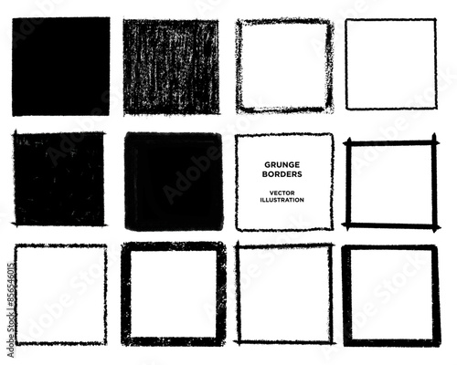 Wallpaper Mural Black hand drawn square boxes and frames isolated on white background. Set of grunge box shapes. Chalk style hand painted box design elements. Vector Illustration.  Torontodigital.ca