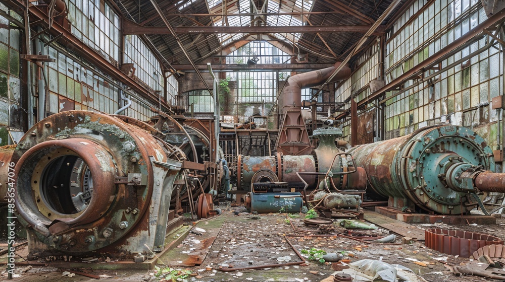 Decaying industrial machinery in a derelict warehouse Decaying industrial machinery in a derelict warehouse