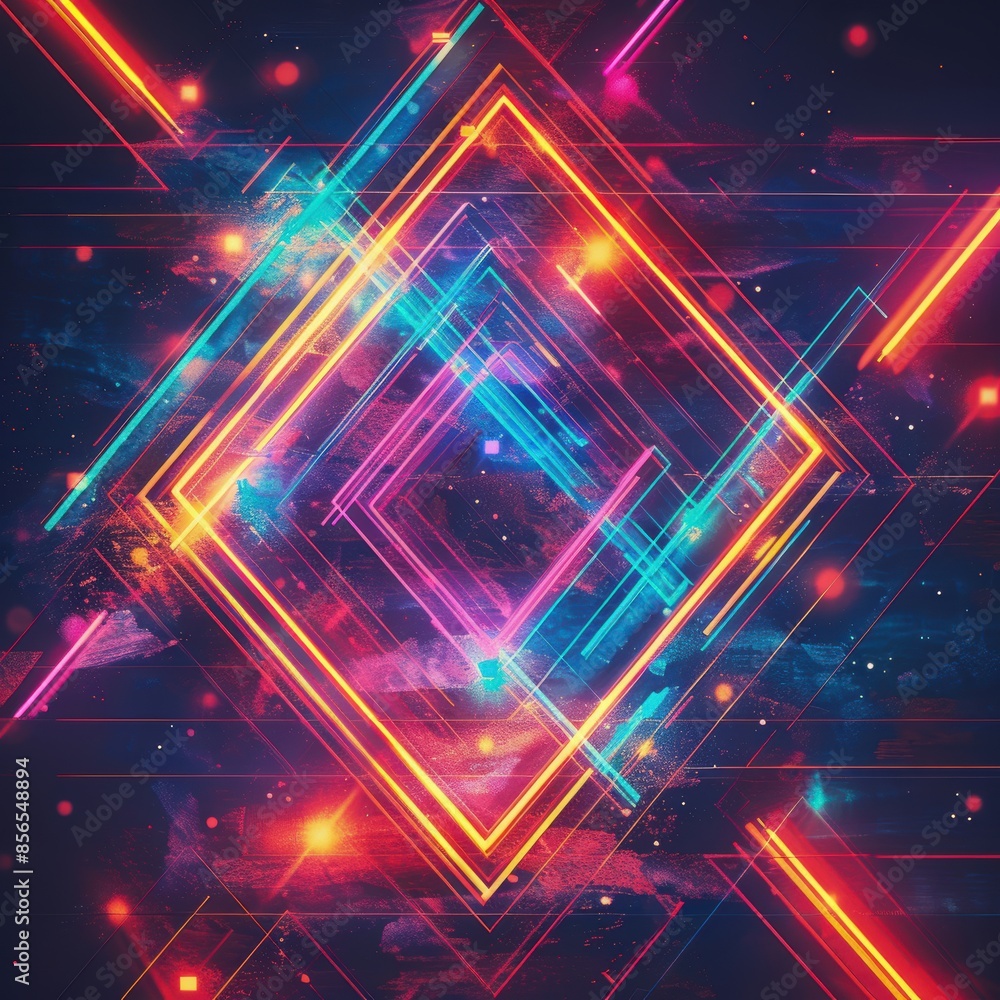 Abstract neon lights forming geometric shapes, creating a futuristic and dynamic atmosphere Abstract neon lights forming geometric shapes, creating a futuristic and dynamic atmosphere