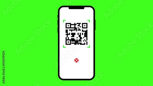 Phone with simple example QR code scan with a tick animation. Motion graphics video green screen